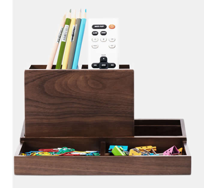 Wooden Multi-Functional Desk Organizer Box & TV Remote Control Holder/Pen Pencil Holder 