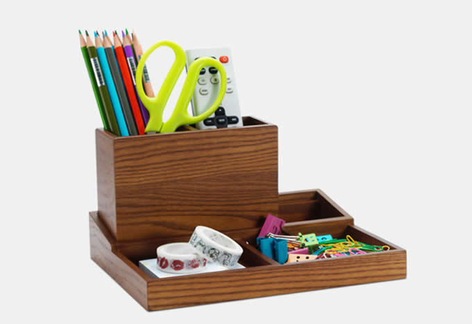 Wooden Multi-Functional Desk Organizer Box & TV Remote Control Holder/Pen Pencil Holder 