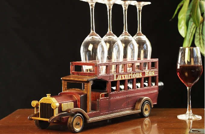 Wooden School Bus  Wine Bottle Holder