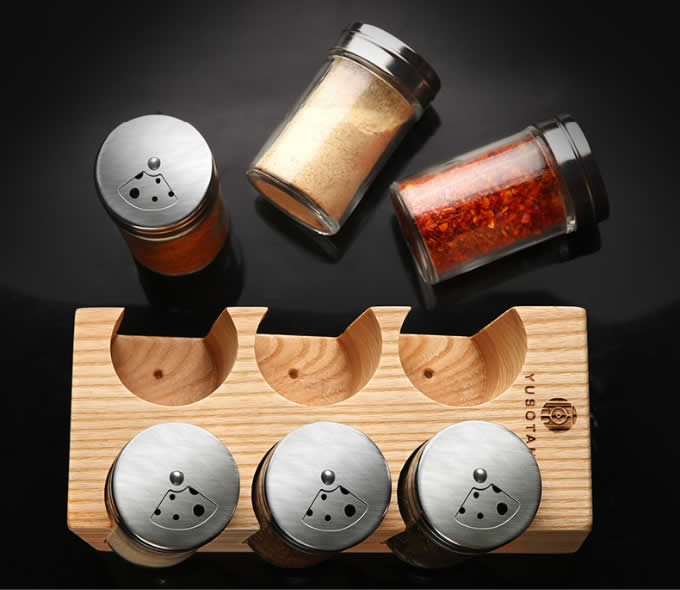 Wooden Spice Rack Stand holder with 6 bottles 