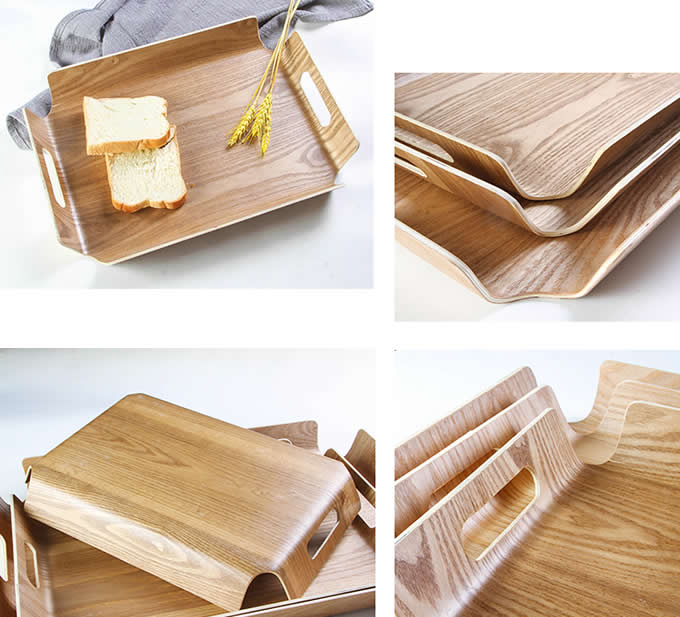   Wooden Square Fruit Cake Snack Serving Tray Plate with Handles 