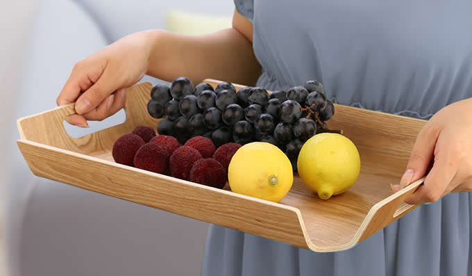   Wooden Square Fruit Cake Snack Serving Tray Plate with Handles 