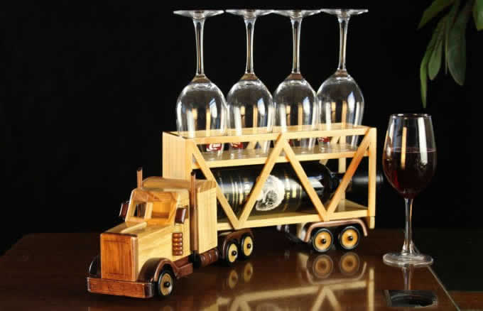  Wooden Trailer Truck  Wine Bottle Holder
