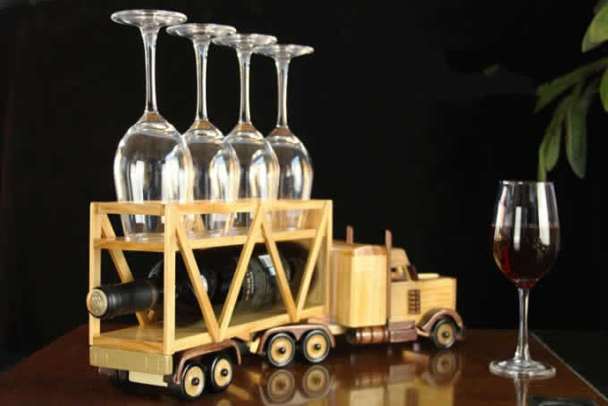  Wooden Trailer Truck  Wine Bottle Holder