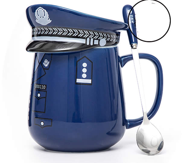 Creative blue police uniform ceramic mug gift cup