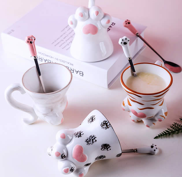 Cute cat paw ceramic coffee cup