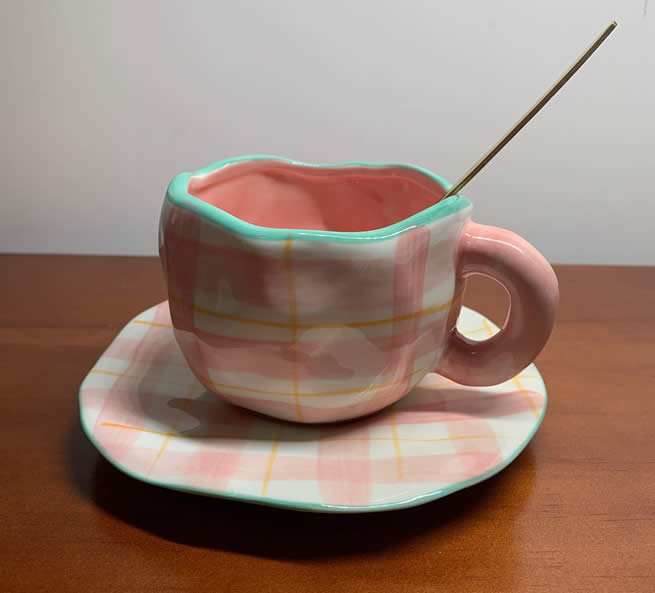 Exquisite Irregular Geometric Art Ceramic Pink&Blue Coffee Cup