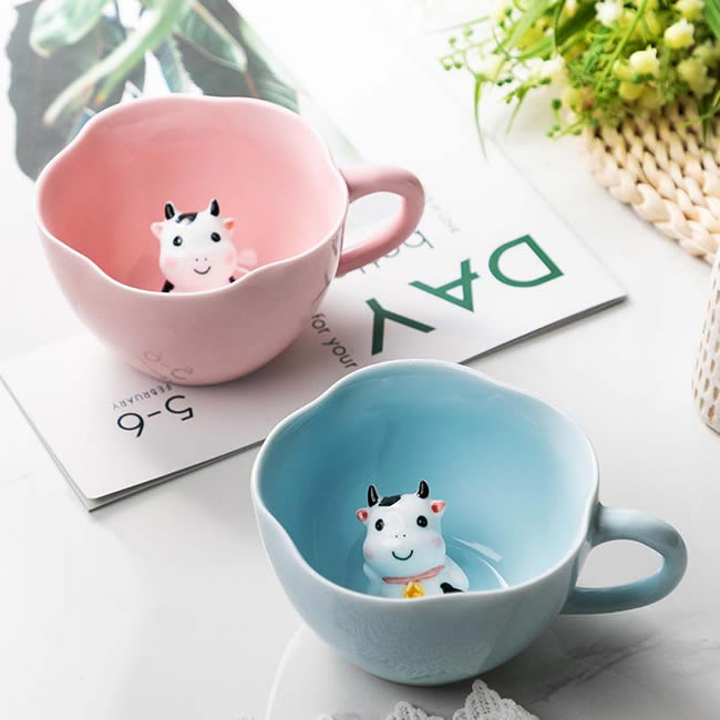 Cute Three-dimensional Little Cow Ceramic Coffee Cup