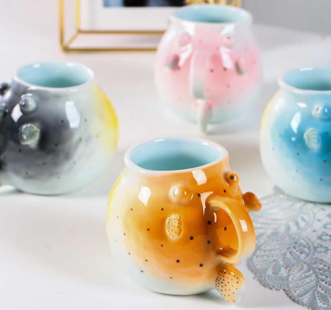 Creative Cartoon Puffer Fish Ceramic Mug