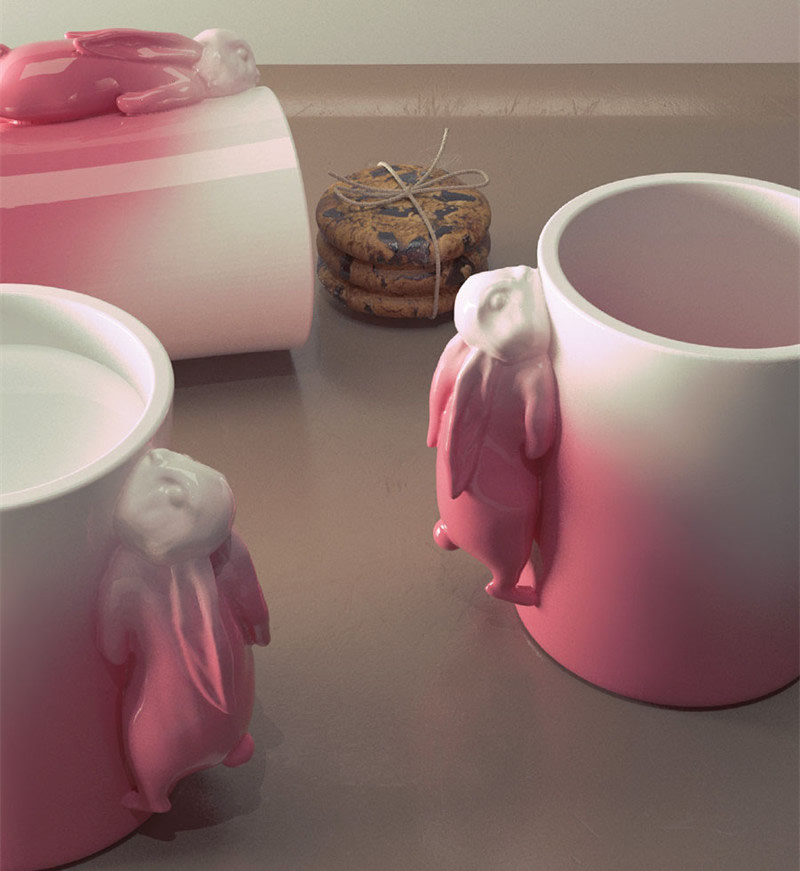 Playful Pink Rabbit Ceramic Mug