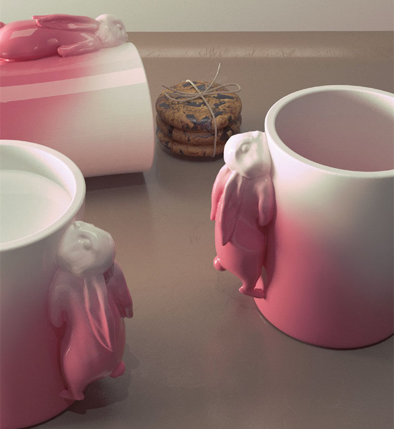 Playful Pink Rabbit Ceramic Mug