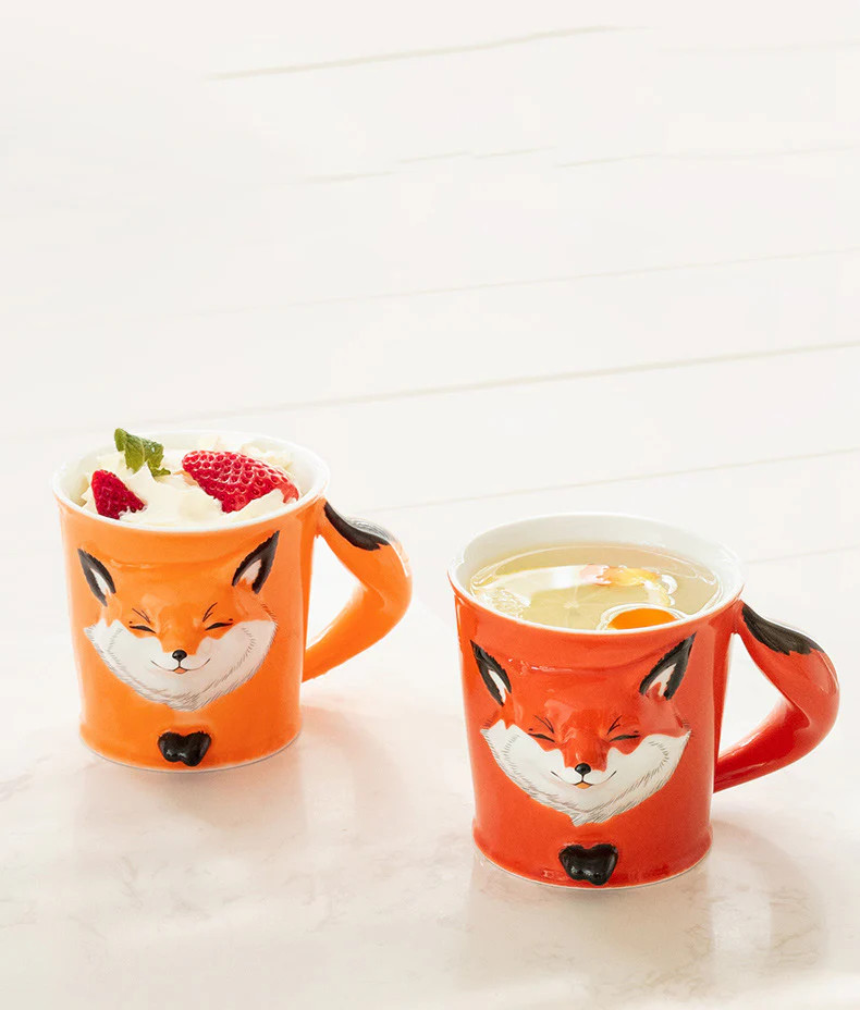 Happy Fox Ceramic Mug, Creative Gift