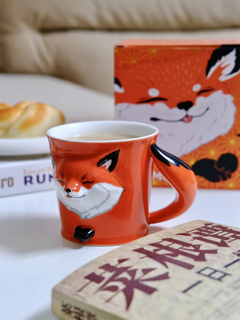 Happy Fox Ceramic Mug, Creative Gift