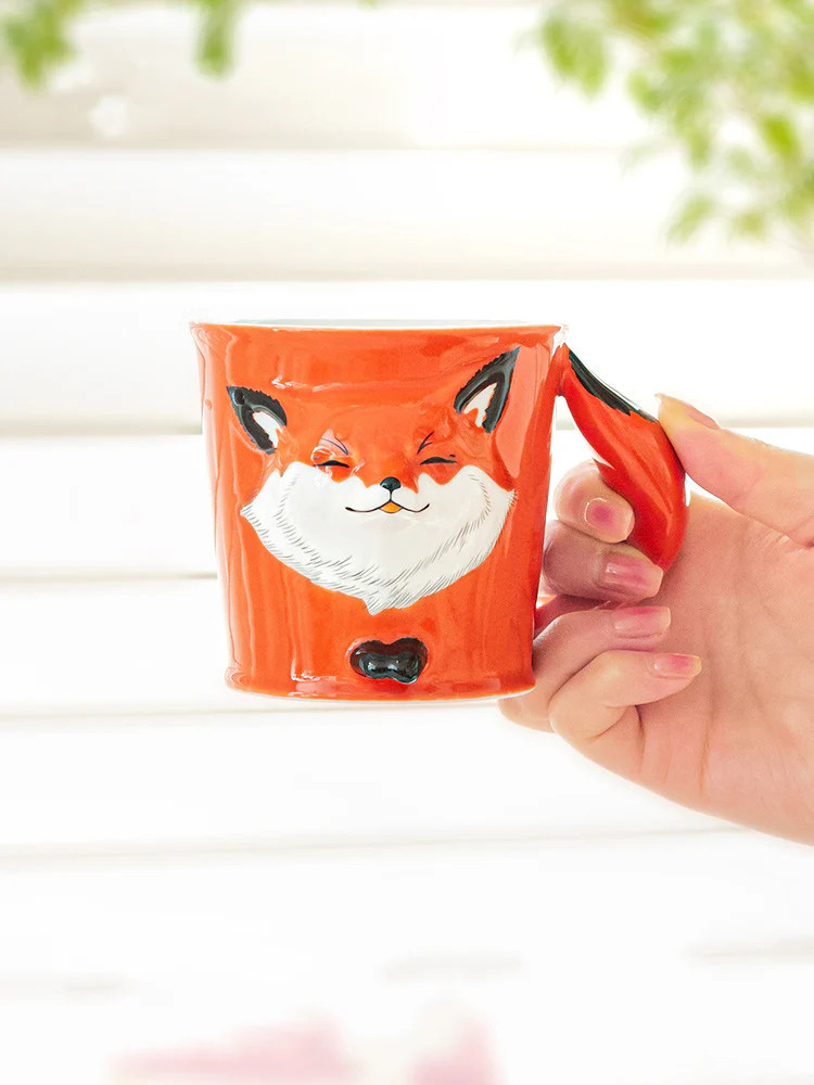 Happy Fox Ceramic Mug, Creative Gift