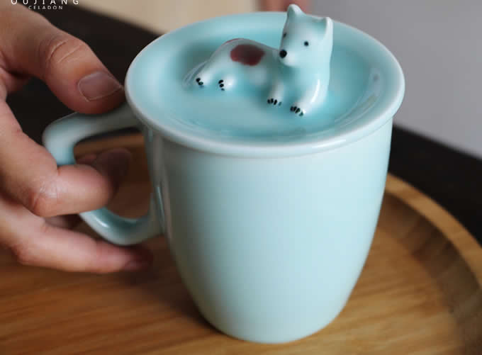 3D Cartoon Miniature Animal Coffee Cup Mug with Dog On Lid