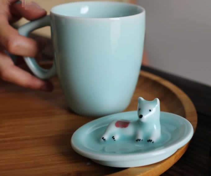 3D Cartoon Miniature Animal Coffee Cup Mug with Dog On Lid