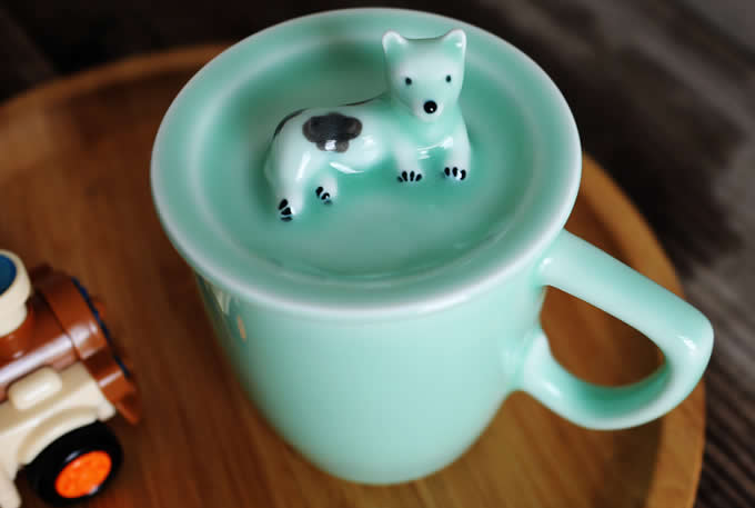 3D Cartoon Miniature Animal Coffee Cup Mug with Dog On Lid