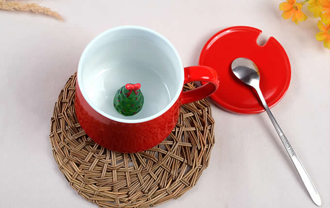 3D Cartoon Miniature Animal Santa Snowman Christmas Tree Figurine Ceramic Coffee Cup  