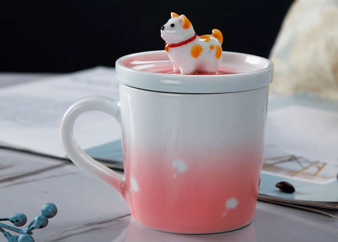 3D Cute Cartoon Dog Figurine Ceramics Coffee Cup