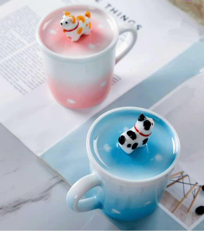 3D Cute Cartoon Dog Figurine Ceramics Coffee Cup