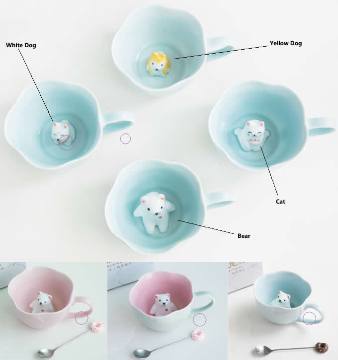  3D Cute Lovely Cartoon Miniature Animal Figurine Ceramics Coffee Cup