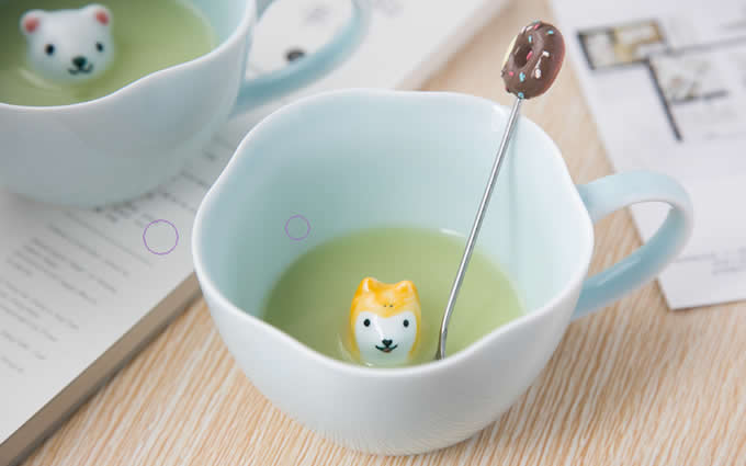  3D Cute Lovely Cartoon Miniature Animal Figurine Ceramics Coffee Cup