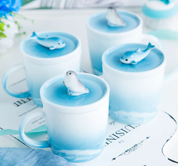 3D Cute Lovely Cartoon Ocean Animal Figurine Ceramics Coffee Cup 