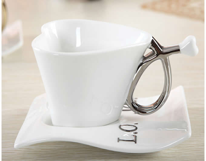 Ceramic Heart-Shaped Coffee Mug with Saucer 