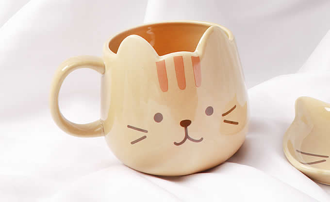 Cute Cat Ceramic Mug Funny Cat Shaped Cup 