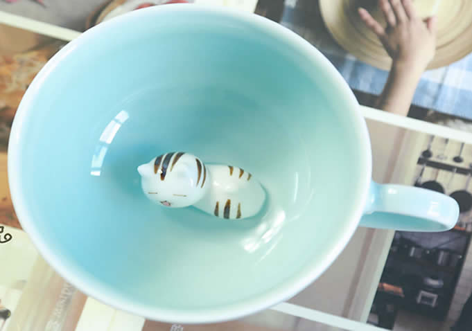  Cute Cat Figurine Ceramic Coffee Cup