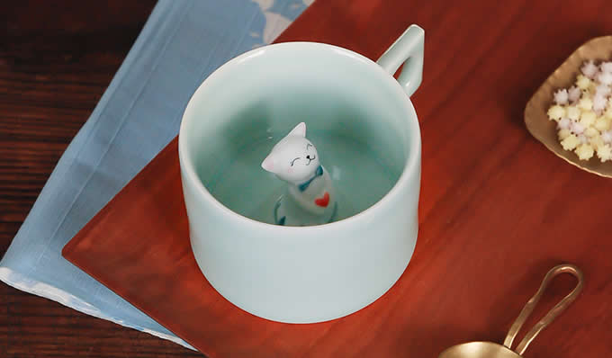  Cute Cat Figurine Ceramic Coffee Cup