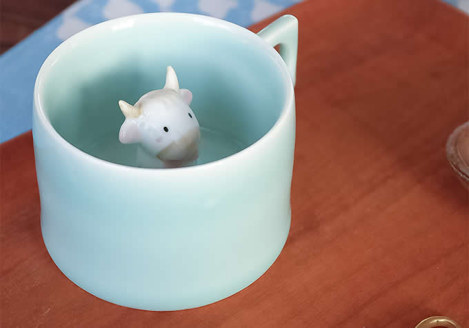 Cute Cow Figurine Ceramic Coffee Cup