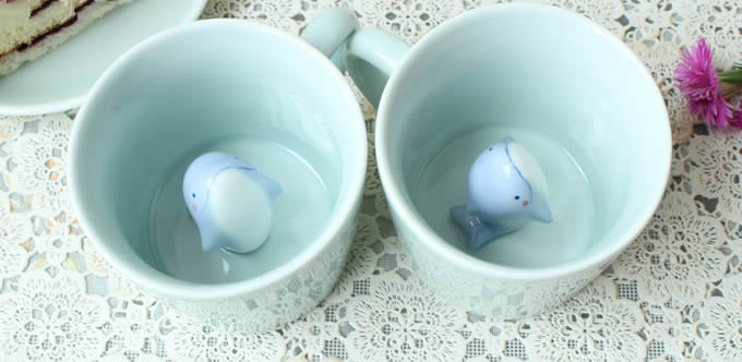  Cute Dolphin Figurine Ceramic Coffee Cup 