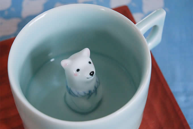  Cute Polar Bear Figurine Ceramic Coffee Cup 