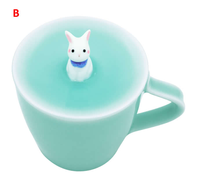 Cute Rabbit Figurine Ceramic Coffee Cup With Lid