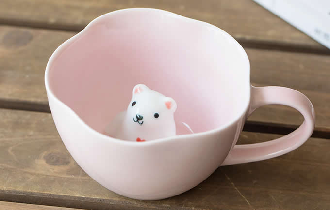  Pink 3D Bear & Cat Ceramic Coffee Cup With Saucer 