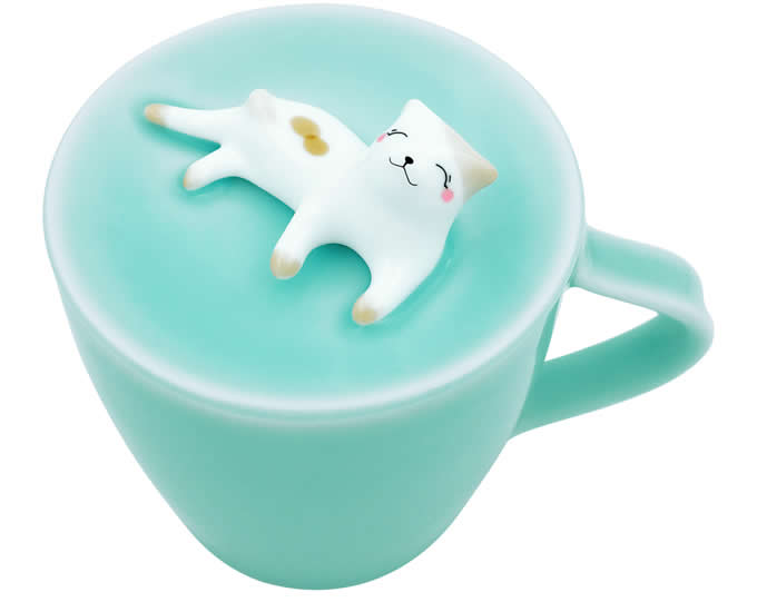 Porcelain Coffee Mug with 3D Cat On Lid