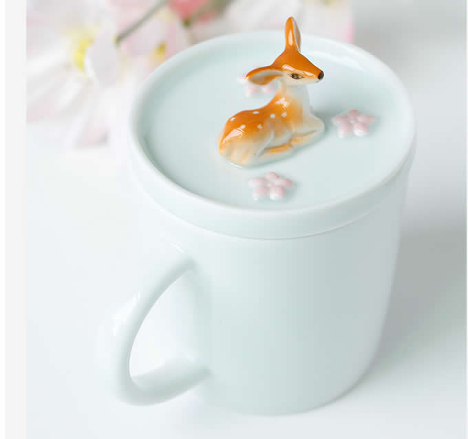  Porcelain Coffee Mug with 3D Deer On Lid