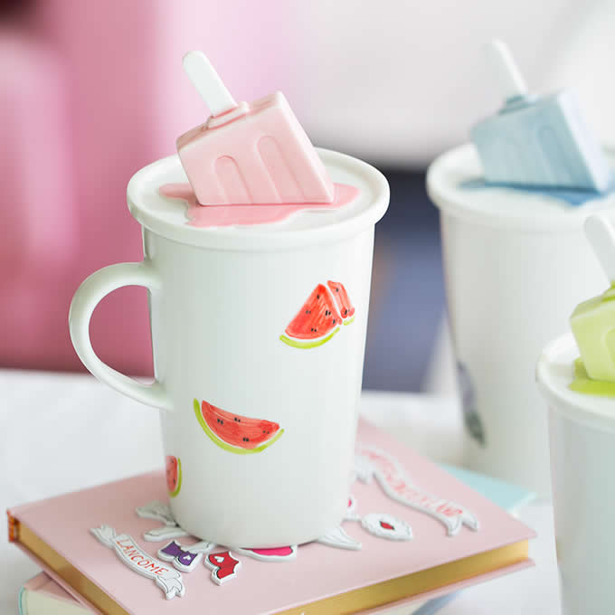  Porcelain Coffee Mug with Ice Cream On Lid 