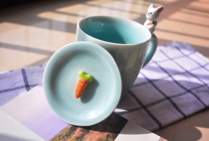  Porcelain Coffee Mug with Rabbit On Handle