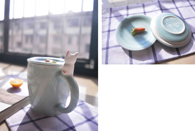  Porcelain Coffee Mug with Rabbit On Handle