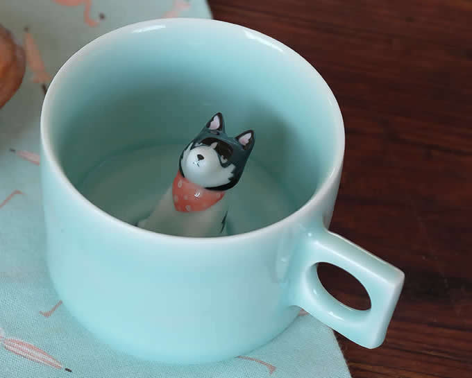  Siberian Husky Figurine Ceramic Coffee Cup