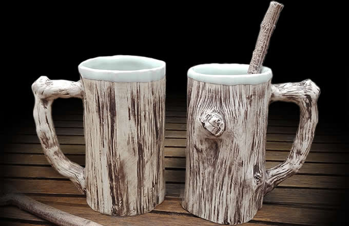 Tree Trunk Style Ceramic Water Cup