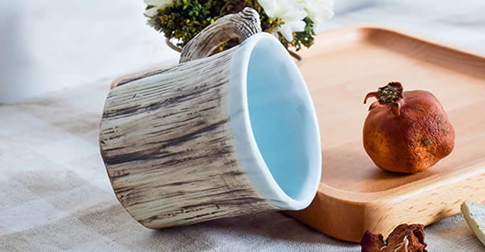 Tree Bark Ceramic Coffee Mug With Saucer