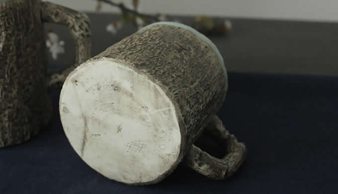  Tree Bark Ceramic Coffee Mug with Bird On Lid 