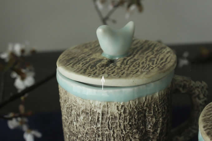  Tree Bark Ceramic Coffee Mug with Bird On Lid 