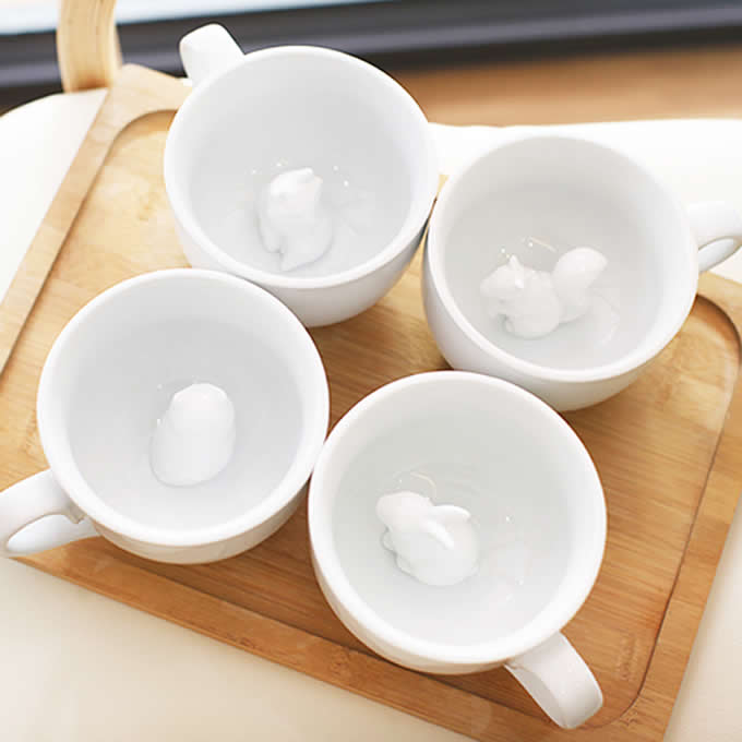  3D White Ceramic Cute Animals Fox/Squirrel/Owl Figurine Coffee Cup