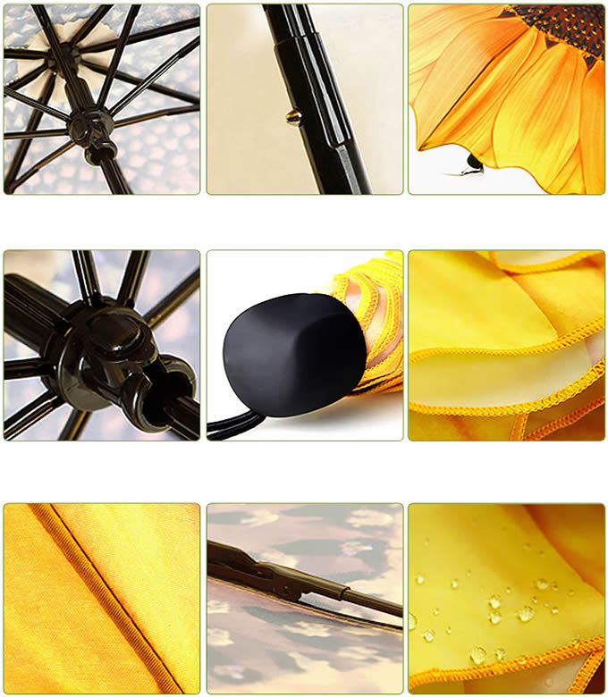 Sunflower Style 3 Folding Travel Umbrella 