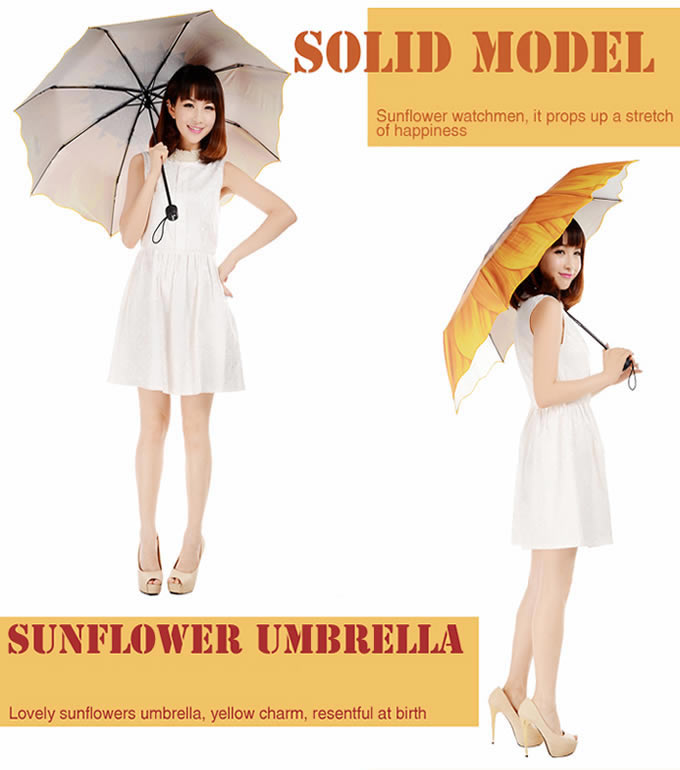 Sunflower Style 3 Folding Travel Umbrella 