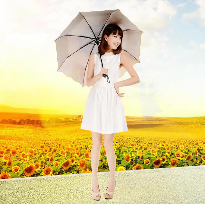 Sunflower Style 3 Folding Travel Umbrella 